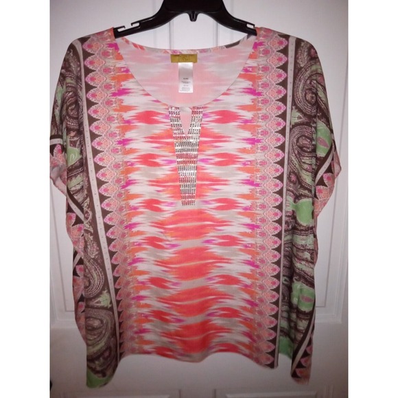 Valerie Stevens Sweaters - Womens Valerie Stevens Pink Brown Poncho Style Top Size XL EUC
